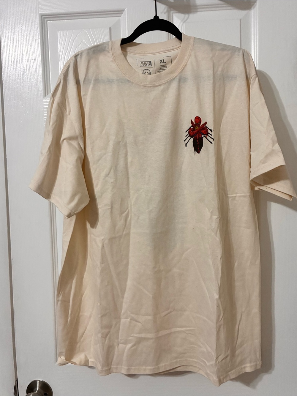 Men's Official Marvel Cream Short-Sleeve T-Shirt Red Spider Emblem Size: XL